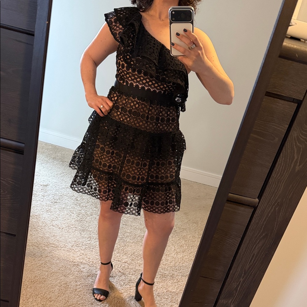 Self-Portrait Black Lace One Shoulder Dress
